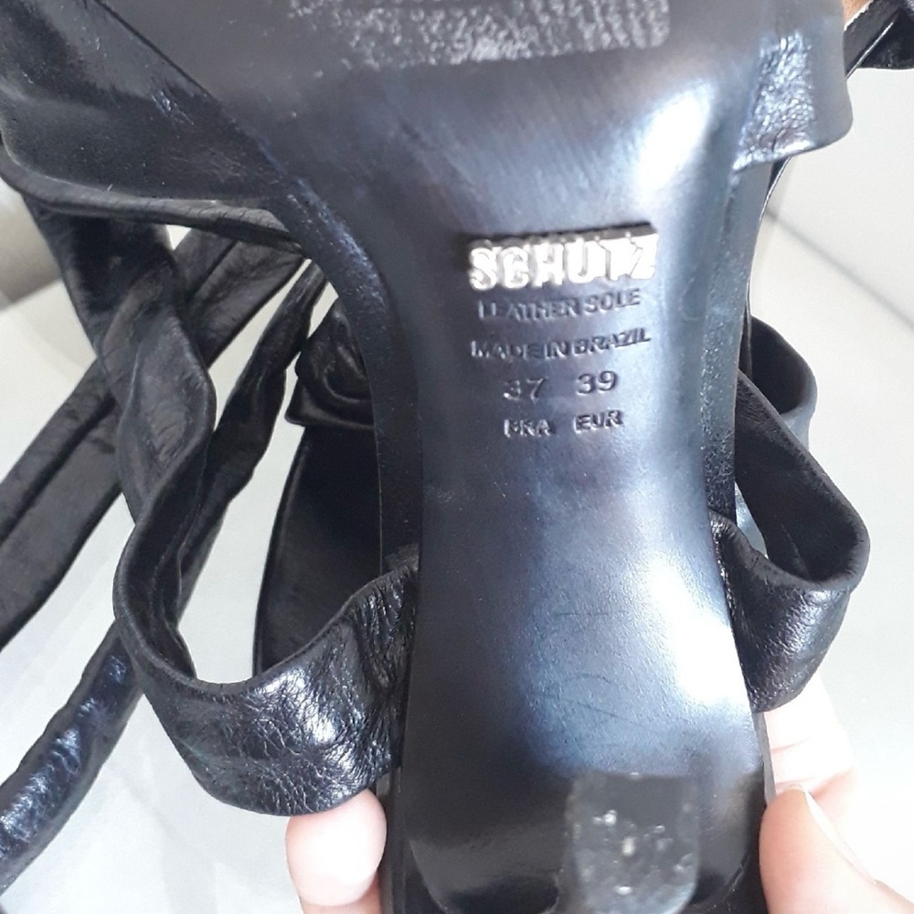 SCHUTZ Luxe Black Leather Knot Heels - Picture 5 of 5